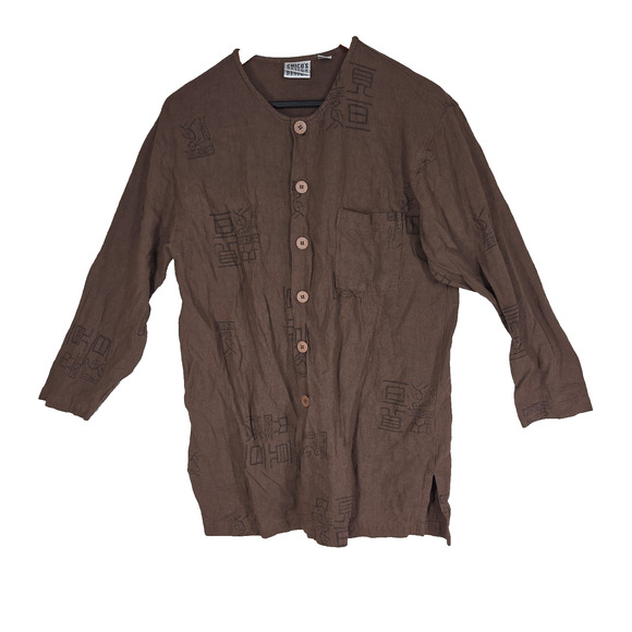 Chico's Tops - VTG Chicos Design Button Shirt Womens 0 Large Brown Geometric Long Sleeve Aztec